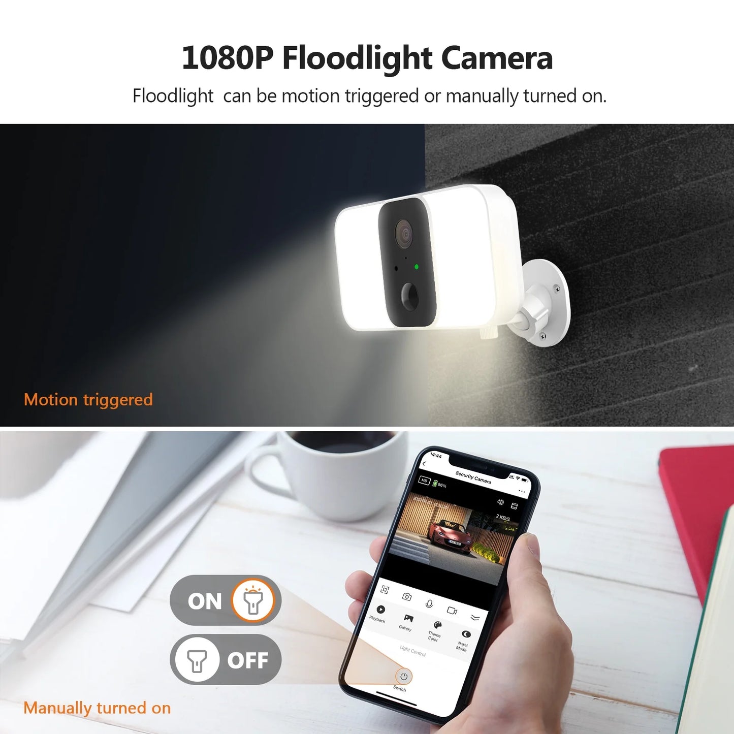 Floodlight Camera, Security Cameras Wireless Outdoor with Solar Panel Cameras for Home Security, 1080P, Home Camera with Night Vision