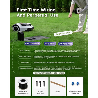 Smart Robotic Lawn Mower Boundary Wire 1/4 Acre 300% Efficiency IPX6 Waterproof Automatic Charger