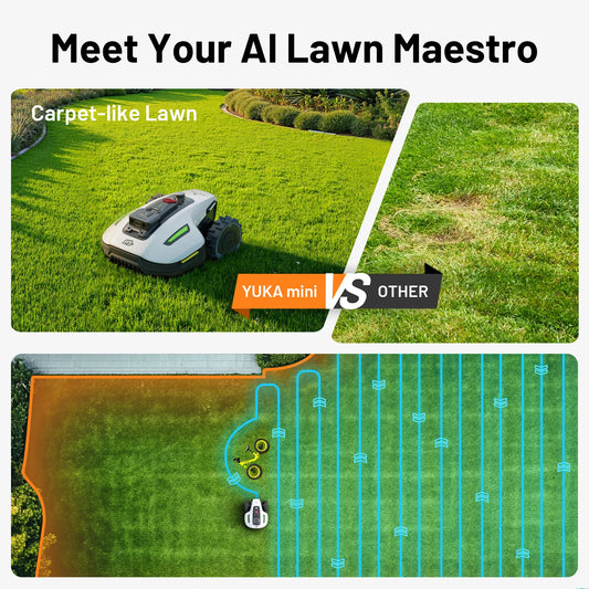 YUKA Mini 600H Robot Lawn Mower,Reception 0.15 Max 0.2 Acre Coverage, Auto Mapping, with 4G,AI Obstacle Avoidance, Dual Cutting Discs,App Control,Multi-Zone Management