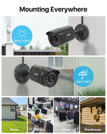 H.265+ 8CH 5MP Lite DVR 1080P Home Security Camera System Outdoor, 8Pcs 1080P 1920TVL Surveillance Weatherproof Bullet Cameras,80Ft IR Night Vision,Motion Alert,Remote Access(No HDD , Wired)