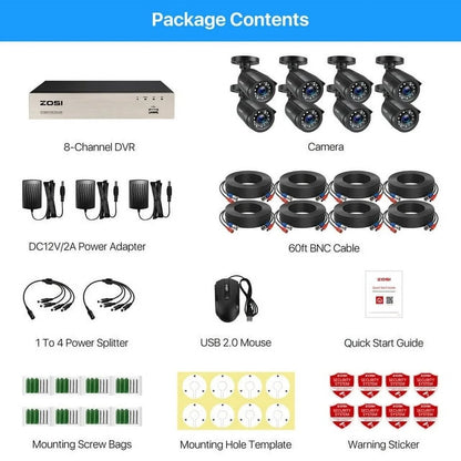 H.265+ 8CH 5MP Lite DVR 1080P Home Security Camera System Outdoor, 8Pcs 1080P 1920TVL Surveillance Weatherproof Bullet Cameras,80Ft IR Night Vision,Motion Alert,Remote Access(No HDD , Wired)