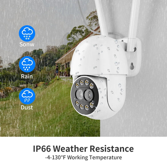 4MP Outdoor Security Cameras with Dual Lens, Full Color Night Vision, IP66 Waterproof, 1