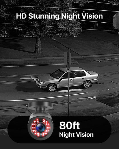 H.265+ 8CH 5MP Lite DVR 1080P Home Security Camera System Outdoor, 8Pcs 1080P 1920TVL Surveillance Weatherproof Bullet Cameras,80Ft IR Night Vision,Motion Alert,Remote Access(No HDD , Wired)
