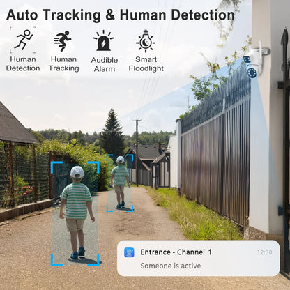 Indoor/Outdoor 4K Smart Security Camera, 2.4G&5G Wifi with Night Vision, Dual-Screen Display, 2-Way Talk, Human Detection, Motion Tracking, Cloud & SD Card Storage,Waterproof