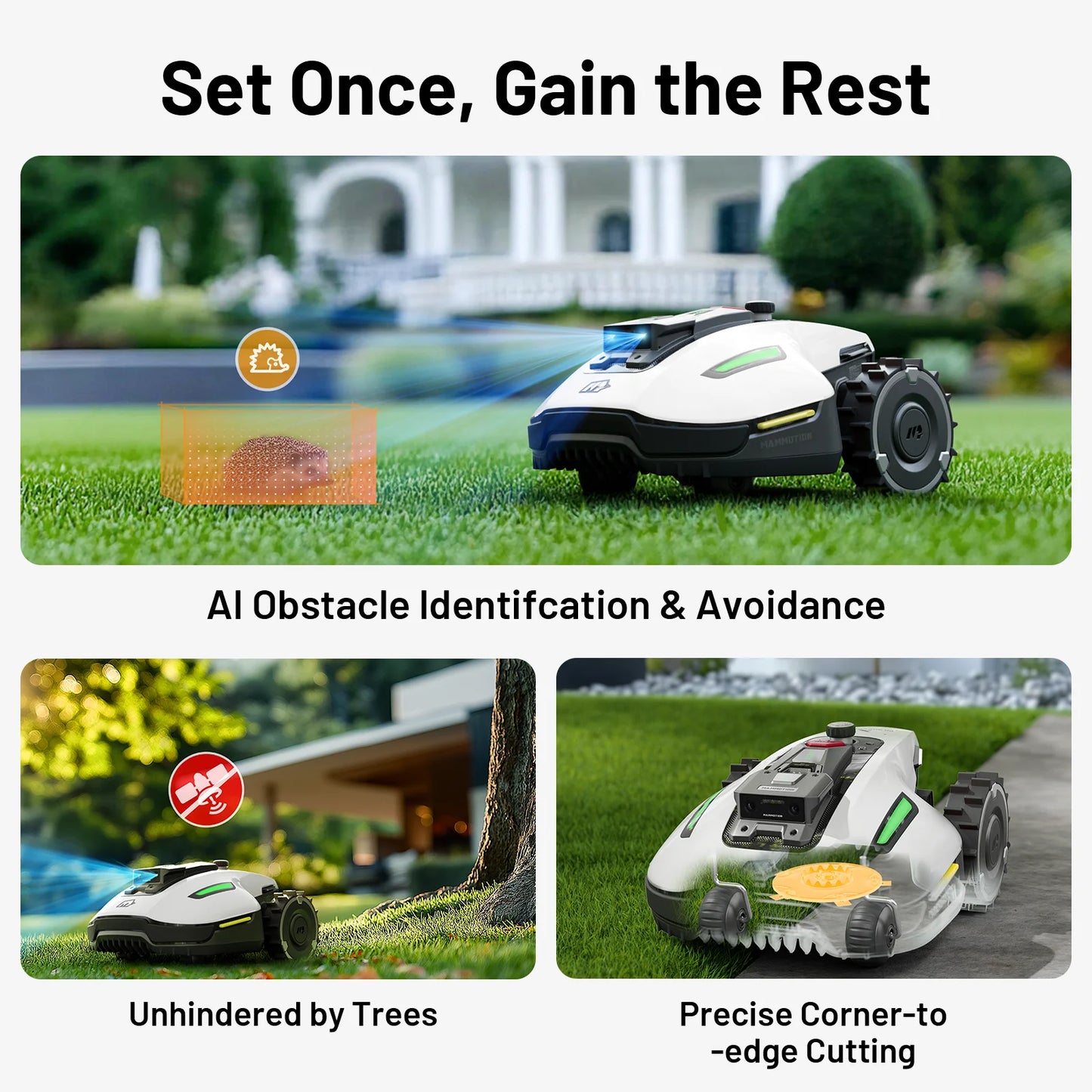 YUKA Mini 600H Robot Lawn Mower,Reception 0.15 Max 0.2 Acre Coverage, Auto Mapping, with 4G,AI Obstacle Avoidance, Dual Cutting Discs,App Control,Multi-Zone Management