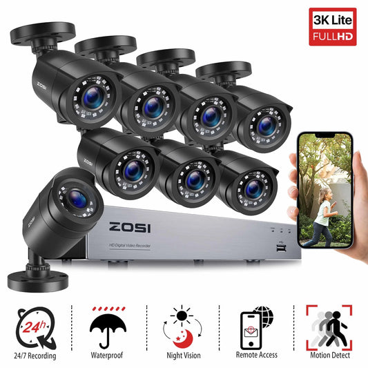 H.265+ 8CH 5MP Lite DVR 1080P Home Security Camera System Outdoor, 8Pcs 1080P 1920TVL Surveillance Weatherproof Bullet Cameras,80Ft IR Night Vision,Motion Alert,Remote Access(No HDD , Wired)